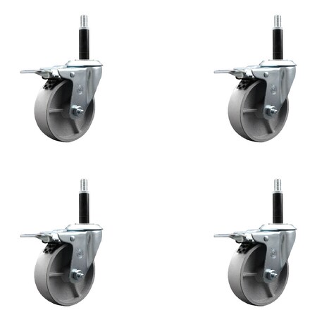 Service Caster 4'' Semi Steel Swivel 3/4'' Expanding Stem Caster Set Total Lock Brake, 4PK SCC-EXTTL20S414-SSS-34-4